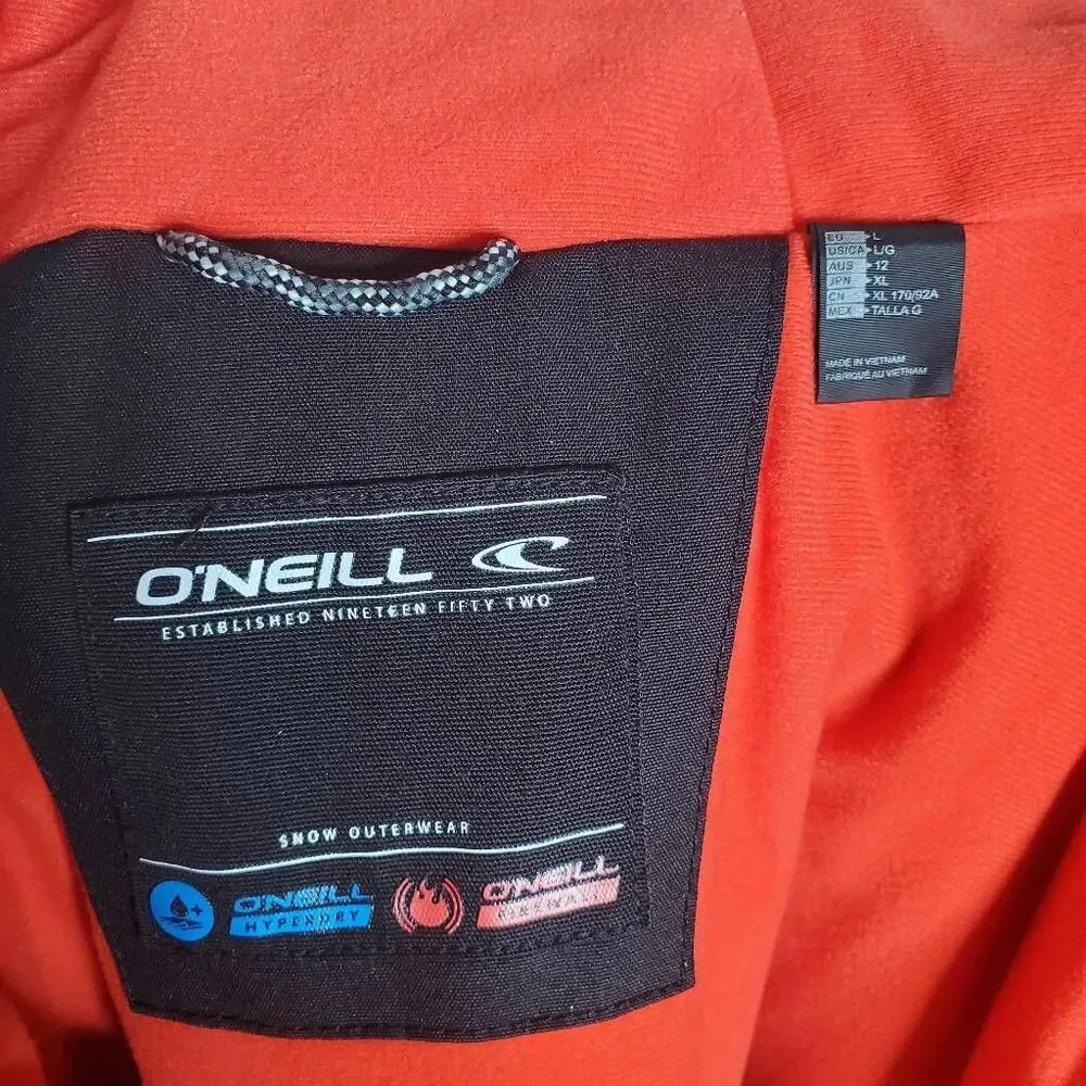 Oneill Black Poppy Red Colorblock Zip Up Seashell Snowboarding Jacket Size Large
